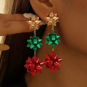 Brand New Christmas Bow Dangle Drop Earrings